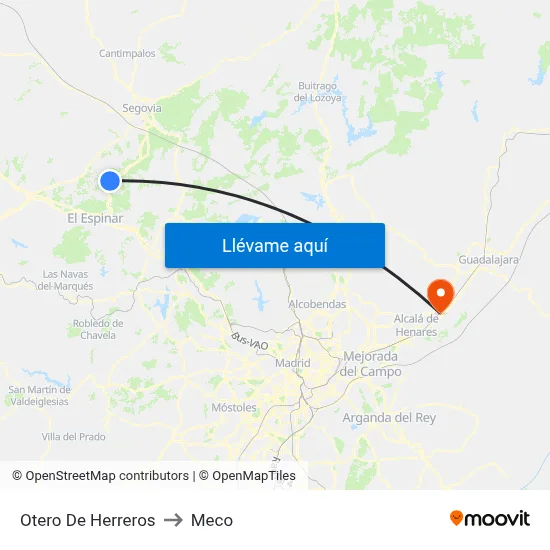 Otero De Herreros to Meco map