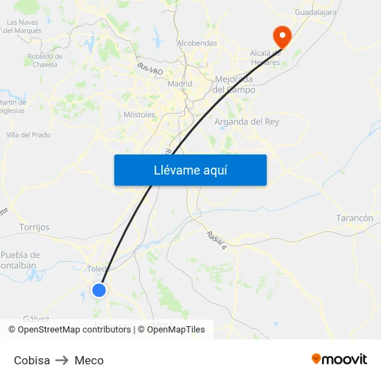 Cobisa to Meco map