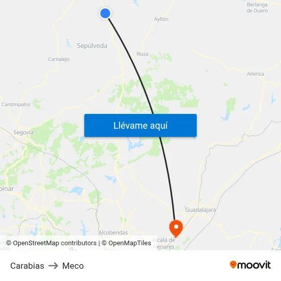 Carabias to Meco map