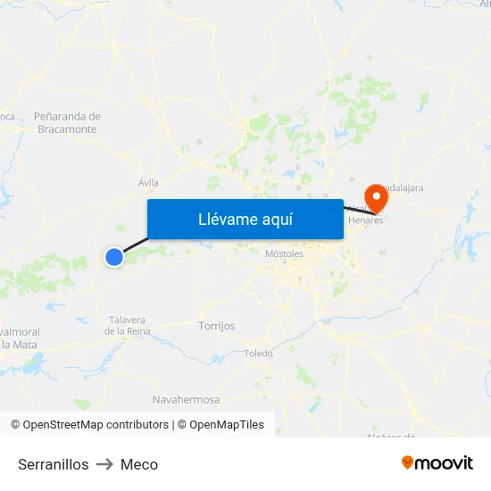 Serranillos to Meco map