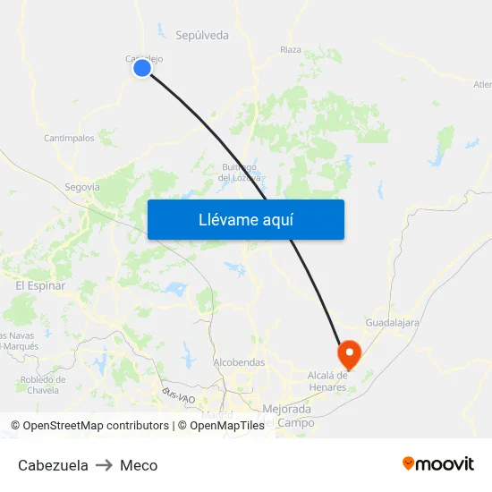 Cabezuela to Meco map
