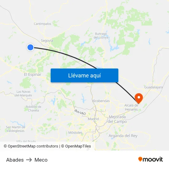 Abades to Meco map