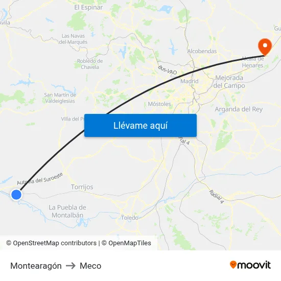 Montearagón to Meco map