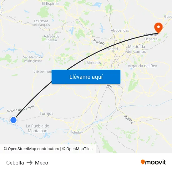 Cebolla to Meco map