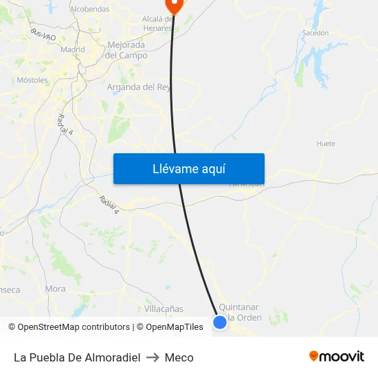 La Puebla De Almoradiel to Meco map