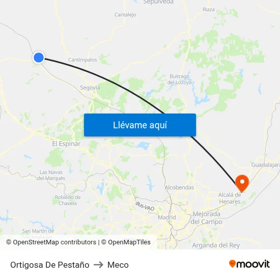Ortigosa De Pestaño to Meco map