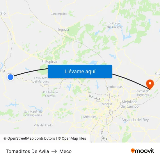 Tornadizos De Ávila to Meco map