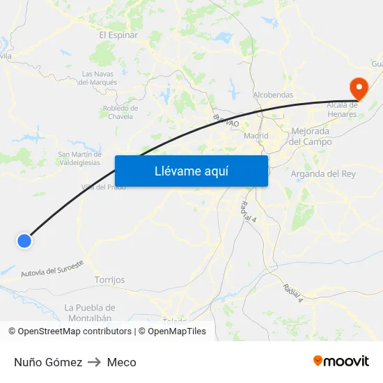 Nuño Gómez to Meco map