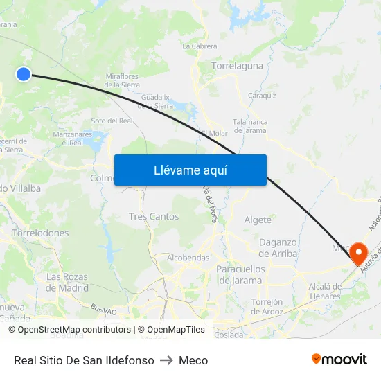 Real Sitio De San Ildefonso to Meco map