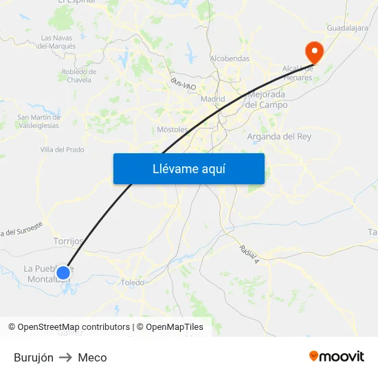 Burujón to Meco map