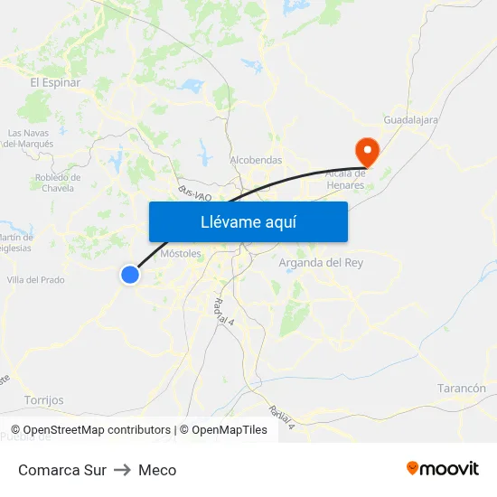 Comarca Sur to Meco map