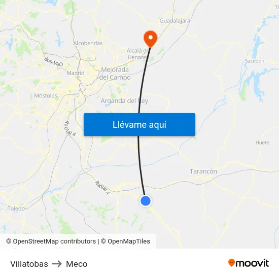 Villatobas to Meco map