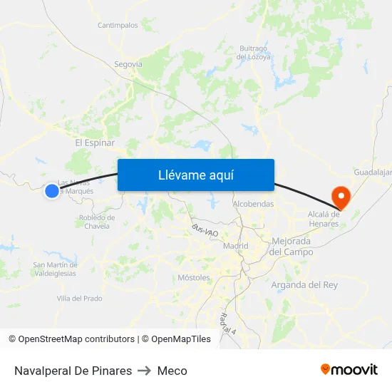 Navalperal De Pinares to Meco map