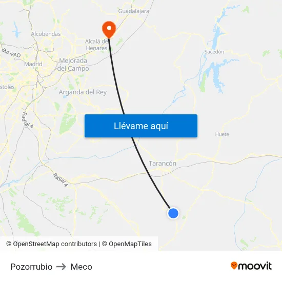 Pozorrubio to Meco map