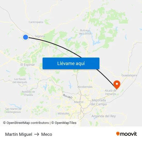 Martín Miguel to Meco map