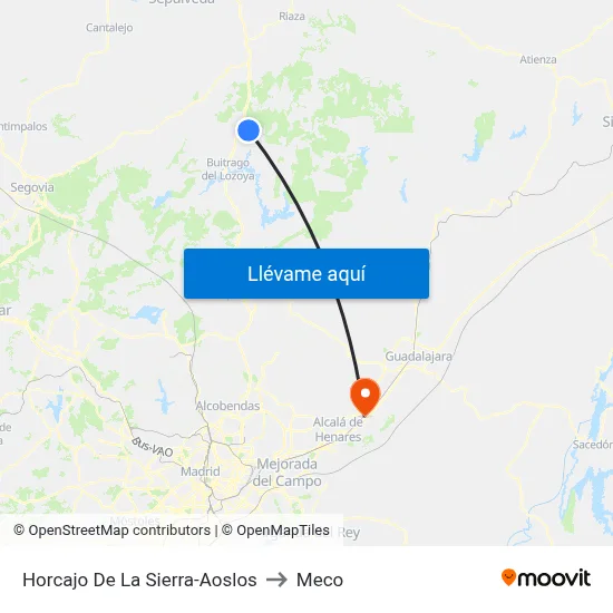 Horcajo De La Sierra-Aoslos to Meco map