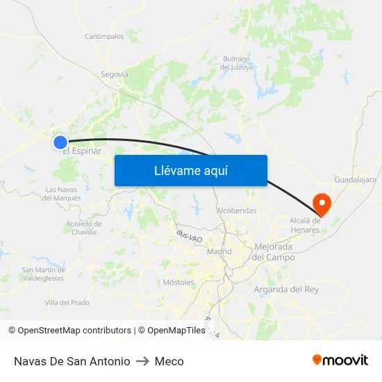 Navas De San Antonio to Meco map