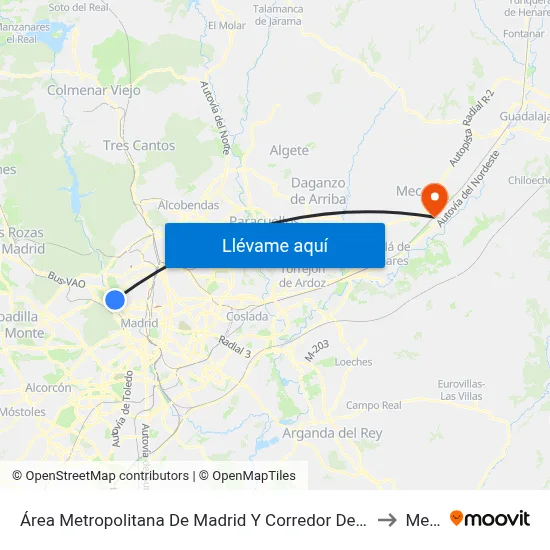 Área Metropolitana De Madrid Y Corredor Del Henares to Meco map