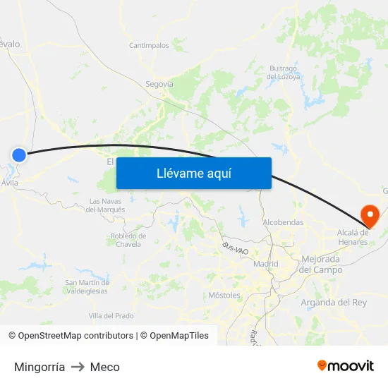 Mingorría to Meco map