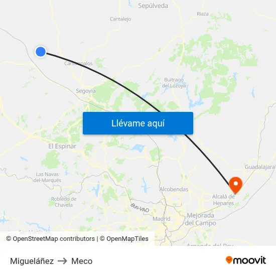Migueláñez to Meco map