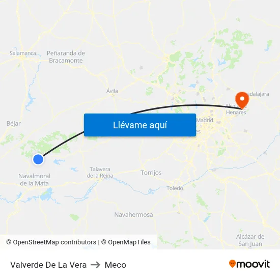 Valverde De La Vera to Meco map