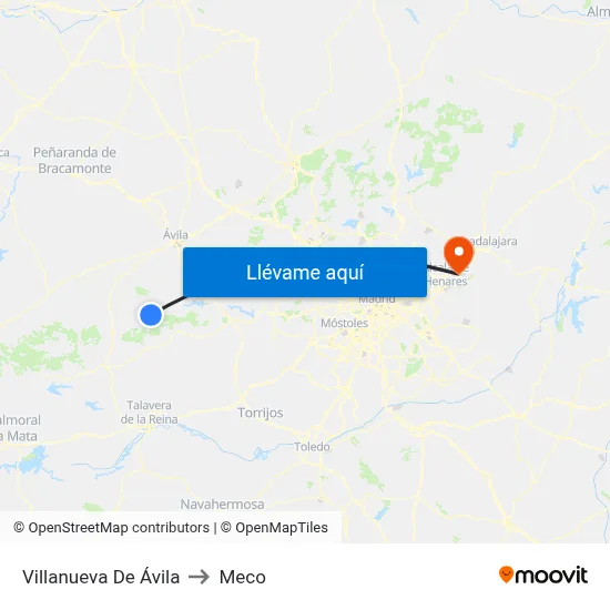 Villanueva De Ávila to Meco map