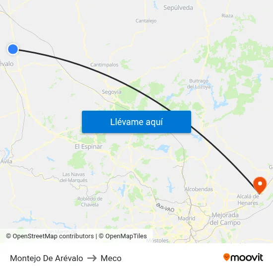 Montejo De Arévalo to Meco map