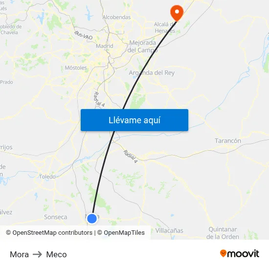 Mora to Meco map