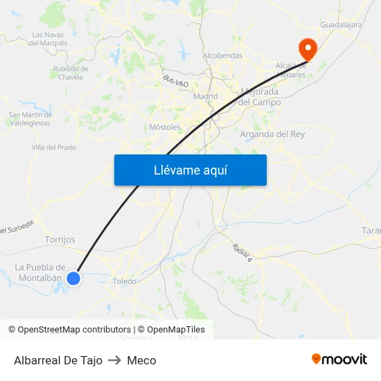 Albarreal De Tajo to Meco map