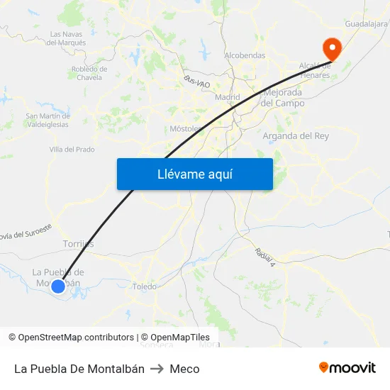 La Puebla De Montalbán to Meco map
