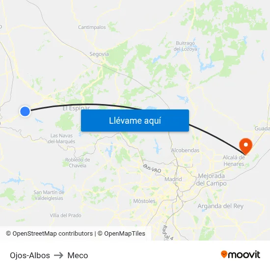 Ojos-Albos to Meco map