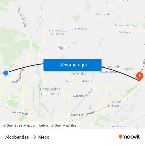 Alcobendas to Meco map