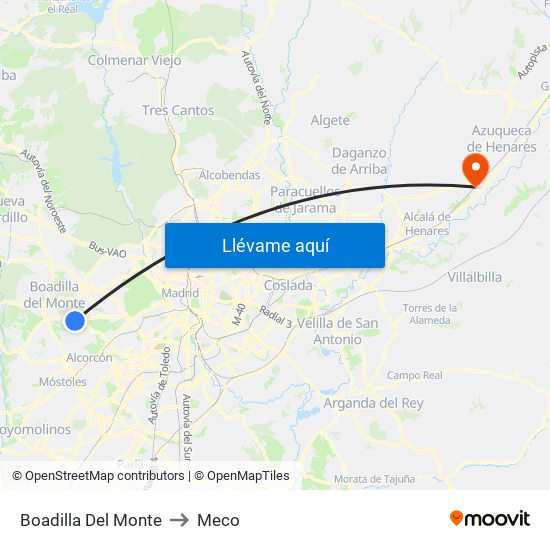 Boadilla Del Monte to Meco map
