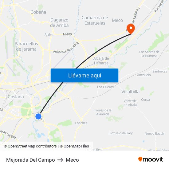 Mejorada Del Campo to Meco map