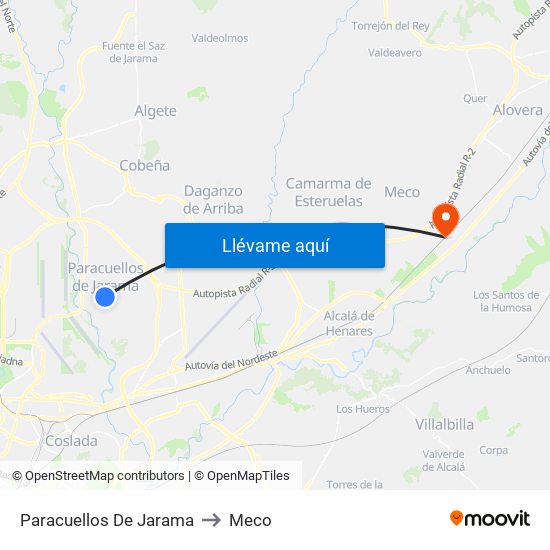 Paracuellos De Jarama to Meco map