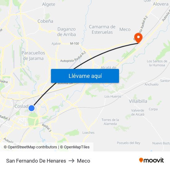 San Fernando De Henares to Meco map