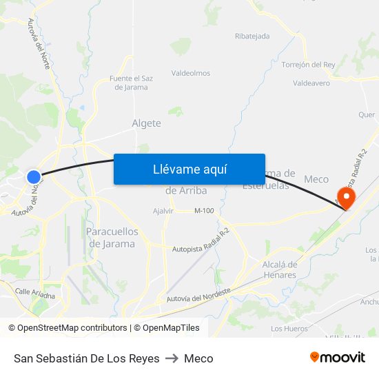 San Sebastián De Los Reyes to Meco map