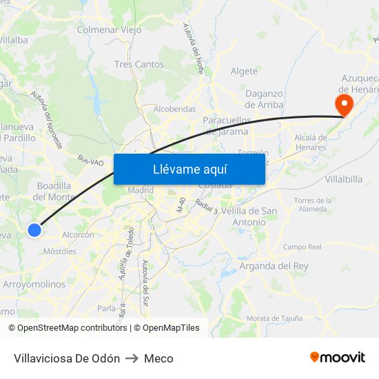 Villaviciosa De Odón to Meco map
