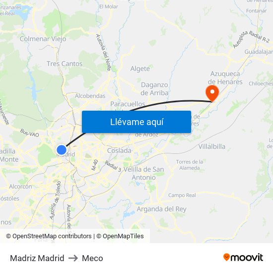 Madriz Madrid to Meco map
