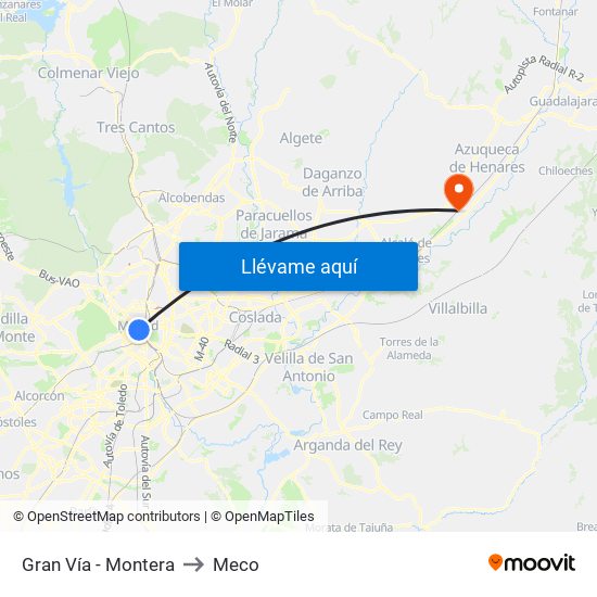 Gran Vía - Montera to Meco map