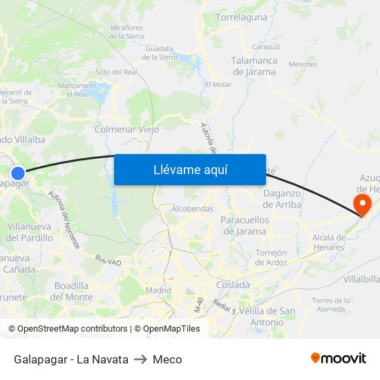 Galapagar - La Navata to Meco map