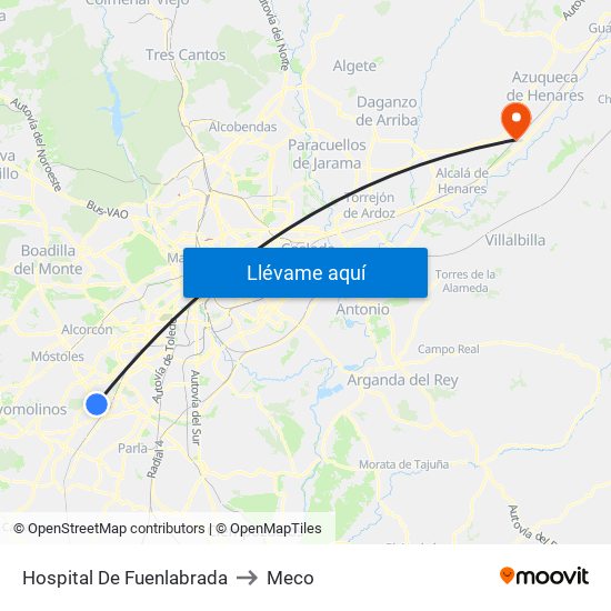 Hospital De Fuenlabrada to Meco map