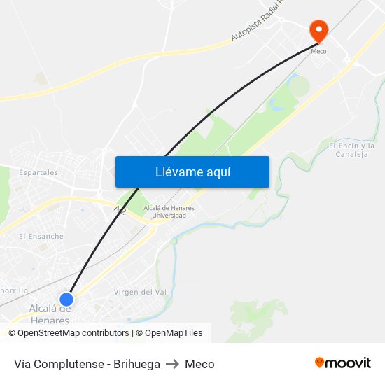 Vía Complutense - Brihuega to Meco map