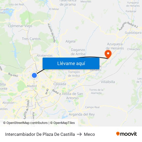 Intercambiador De Plaza De Castilla to Meco map