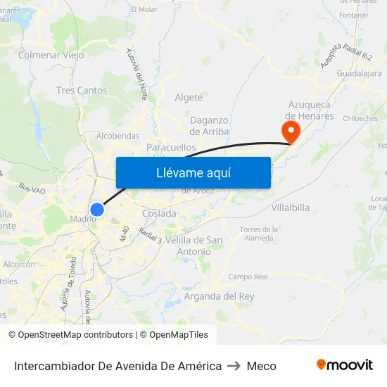 Intercambiador De Avenida De América to Meco map