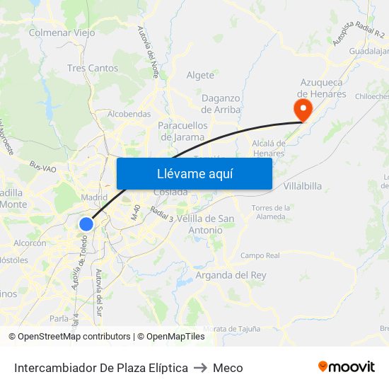 Intercambiador De Plaza Elíptica to Meco map
