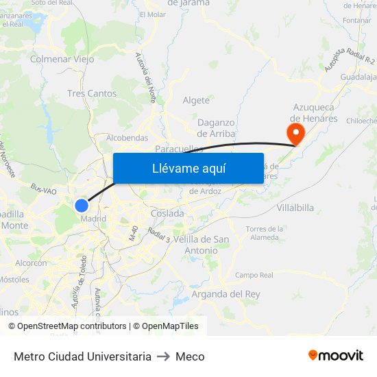 Metro Ciudad Universitaria to Meco map