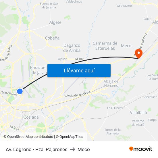 Av. Logroño - Pza. Pajarones to Meco map
