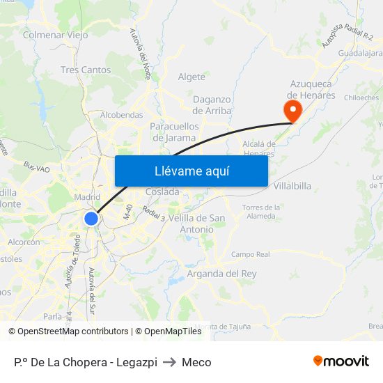 P.º De La Chopera - Legazpi to Meco map