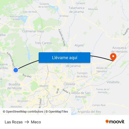 Las Rozas to Meco map